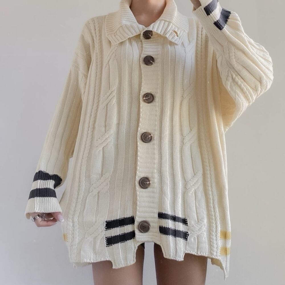 BDG Urban Outfitters XS/S Blake Spliced Chunky Knit Cardigan Cream Sweater